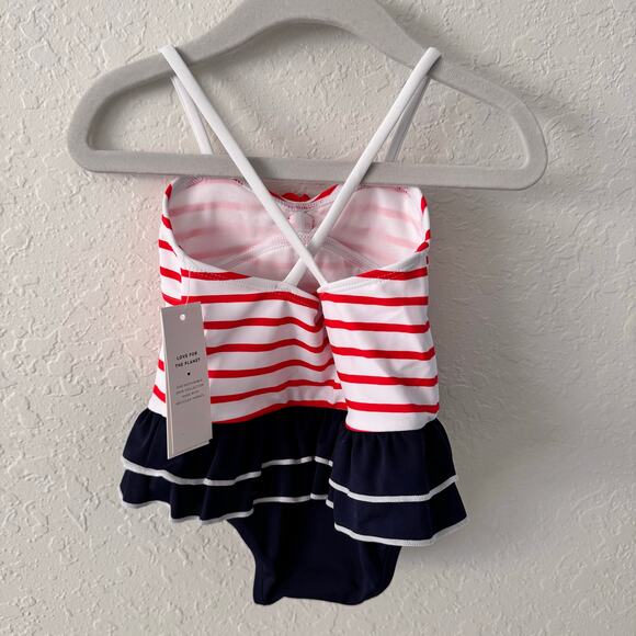 NWT Janie and Jack Baby Girl Swimsuit 18-24M Striped Americana Nautical Ruffle - Picture 3 of 7